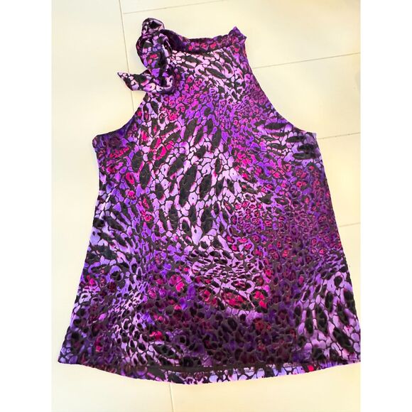 Style & Co Purple Velvet Animal Print Halter Top Size M Neck Tie Y2K Glam - Picture 3 of 5